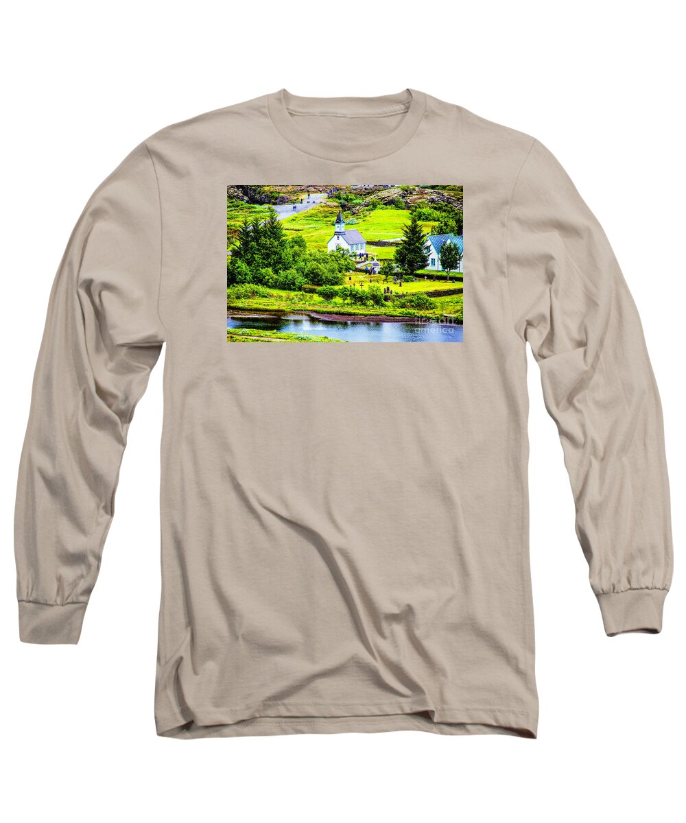 Iceland Remote Churches Landscapes Long Sleeve T-Shirt featuring the photograph Church on the Green by Rick Bragan
