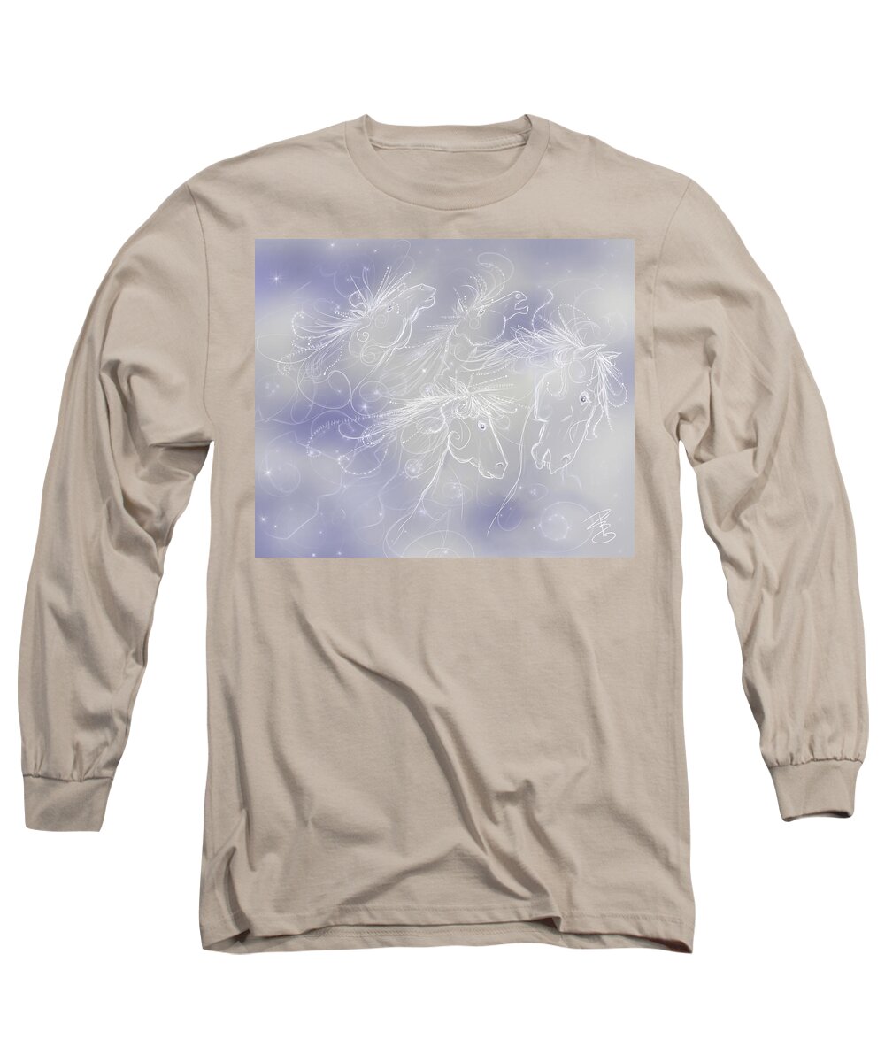 Animal Long Sleeve T-Shirt featuring the digital art Cloud horses by Debra Baldwin