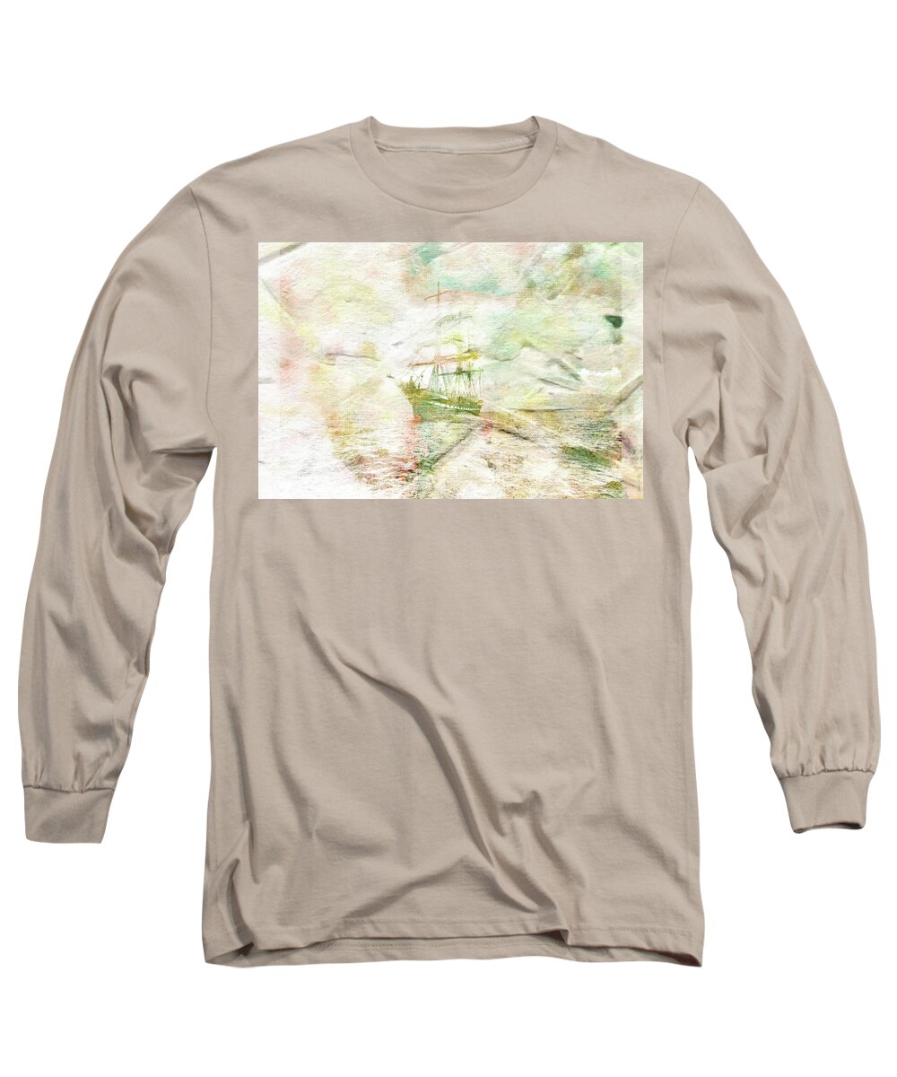 Ship Long Sleeve T-Shirt featuring the mixed media Collage 3 by Priscilla Huber