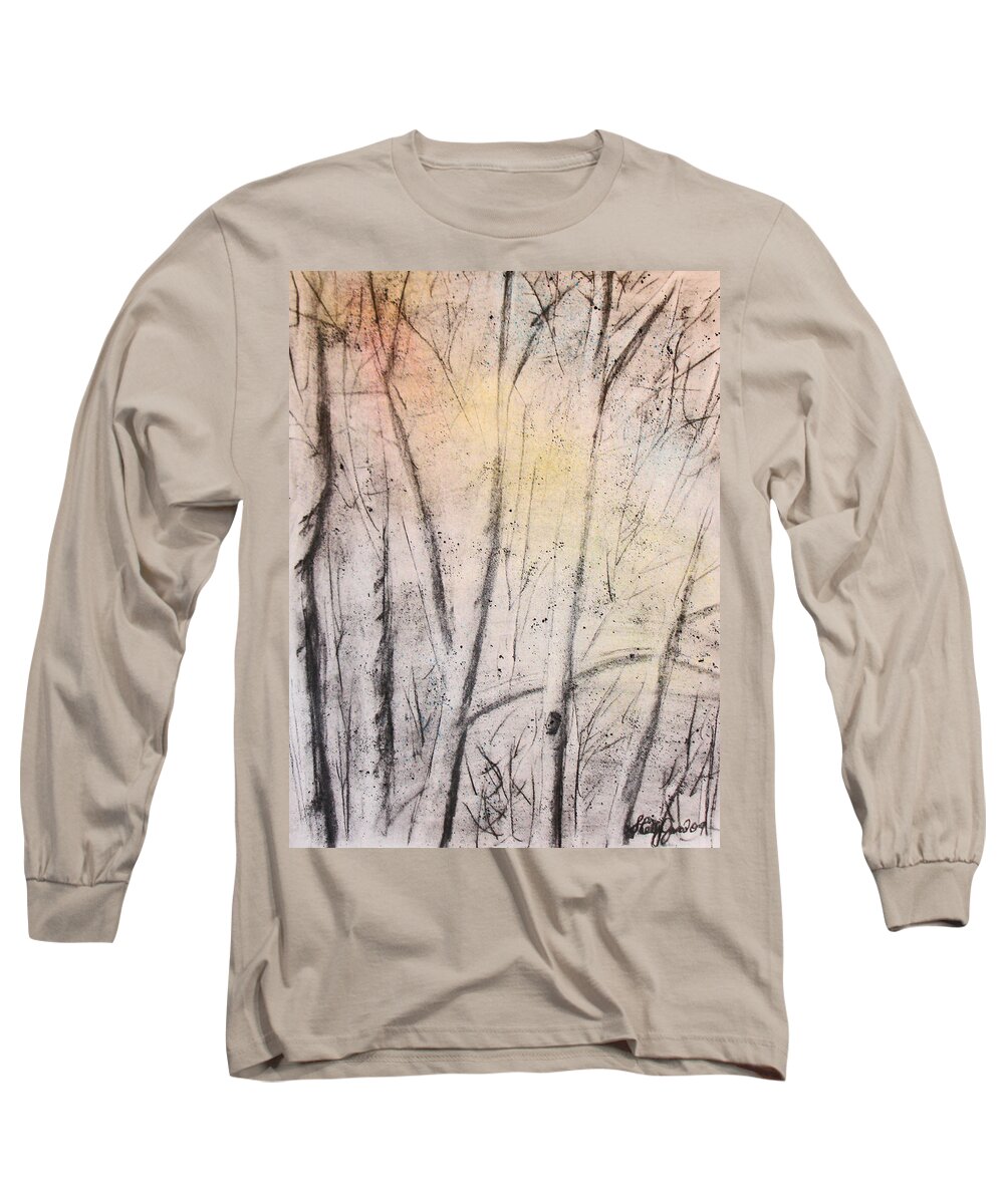 Trees Long Sleeve T-Shirt featuring the drawing Colors of Winter by Shelley Jones