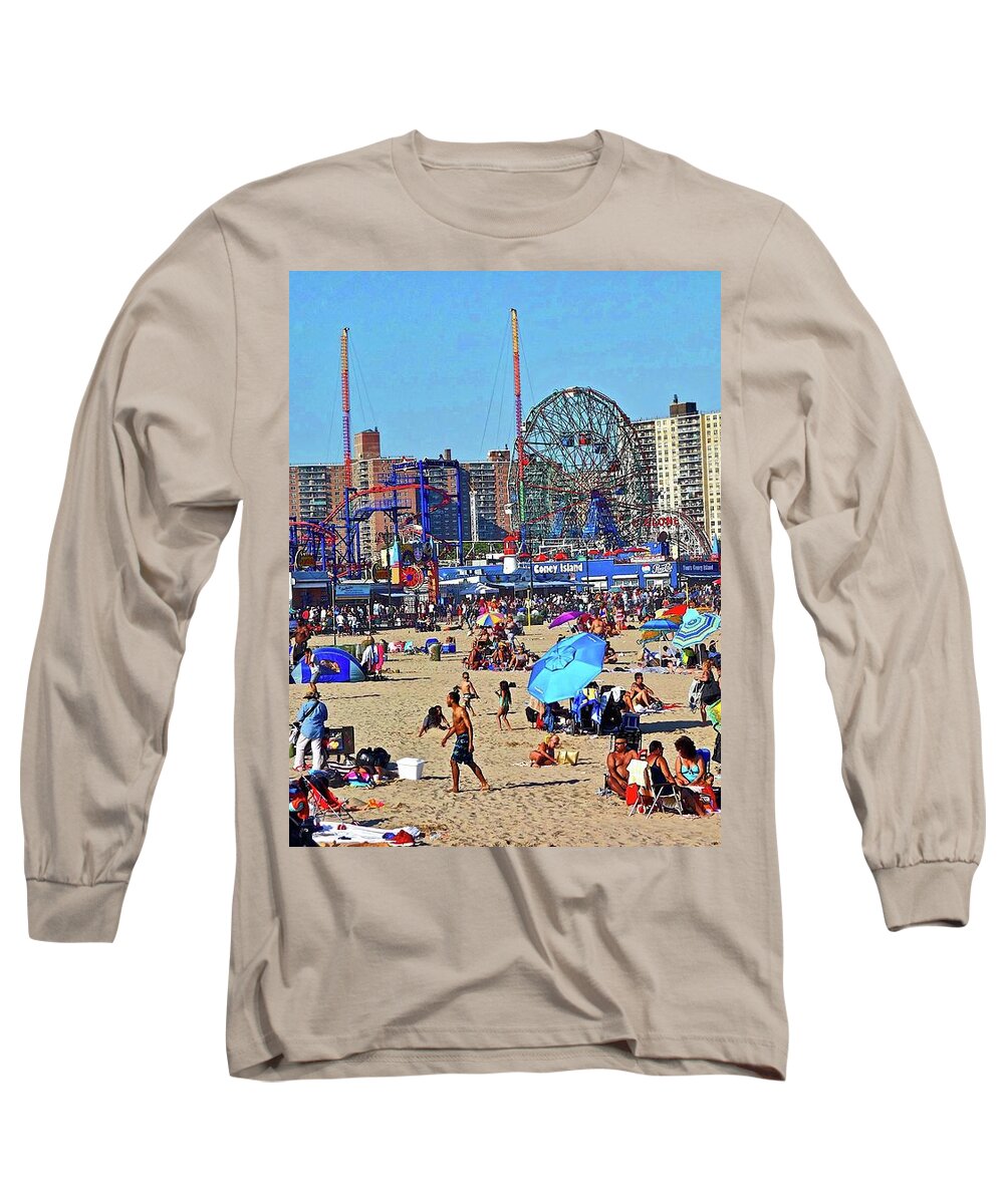 Coney Island New York Long Sleeve T-Shirt featuring the photograph Coney Island Beach by Joan Reese