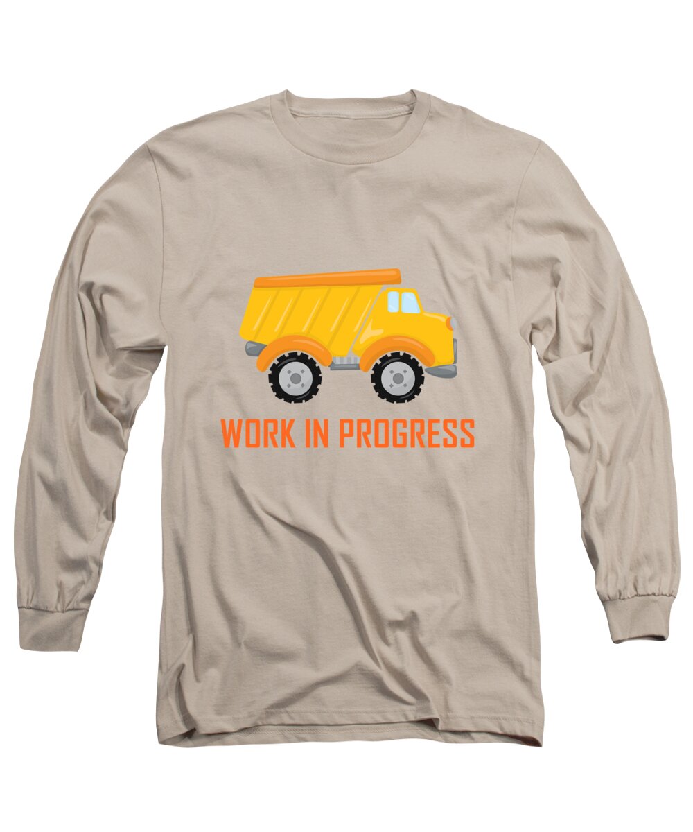 Dump Truck Long Sleeve T-Shirt featuring the digital art Construction Zone - Dump Truck Work In Progress Gifts - Grey Background by KayeCee Spain