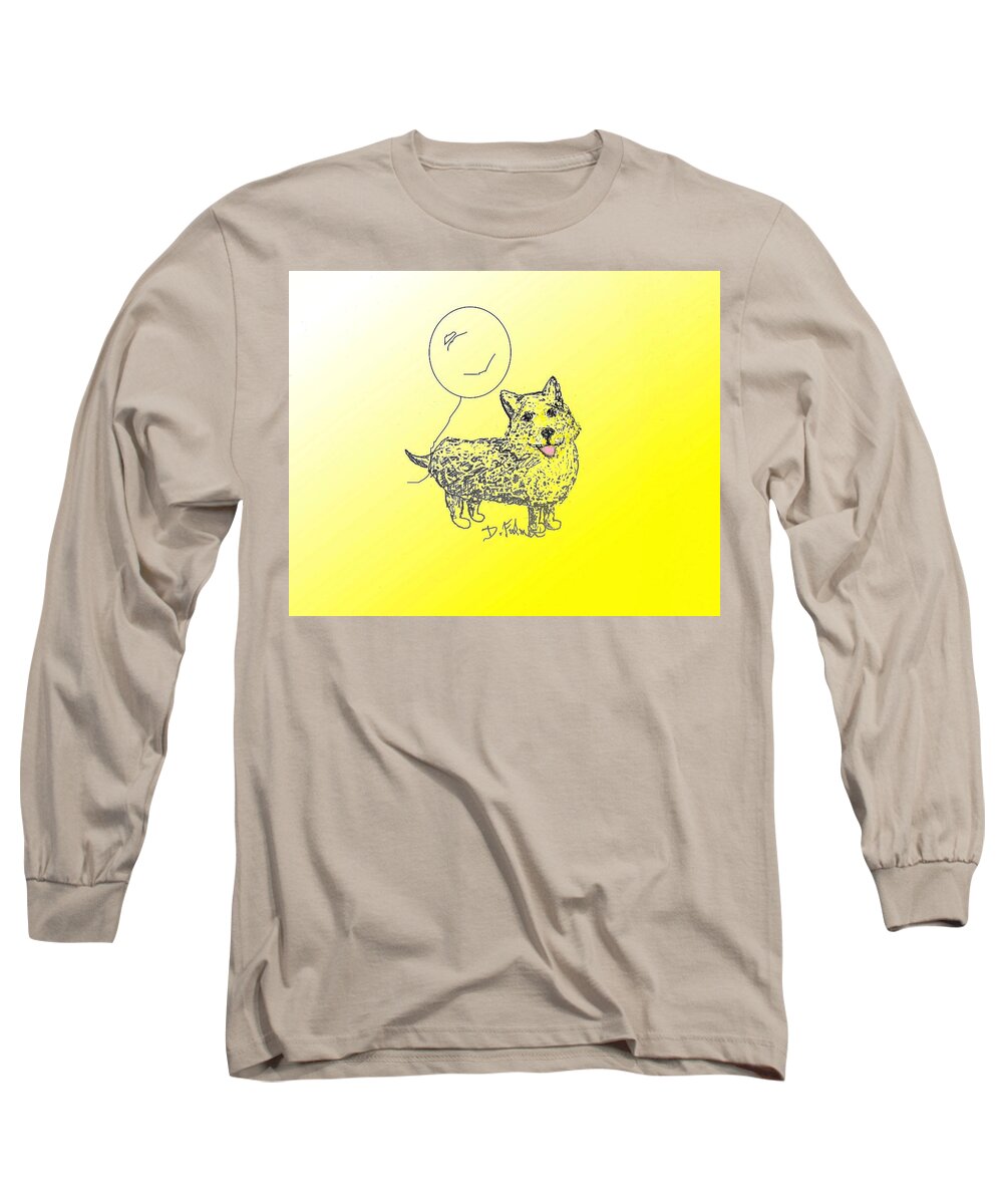Animal Long Sleeve T-Shirt featuring the drawing Corgi by Denise F Fulmer