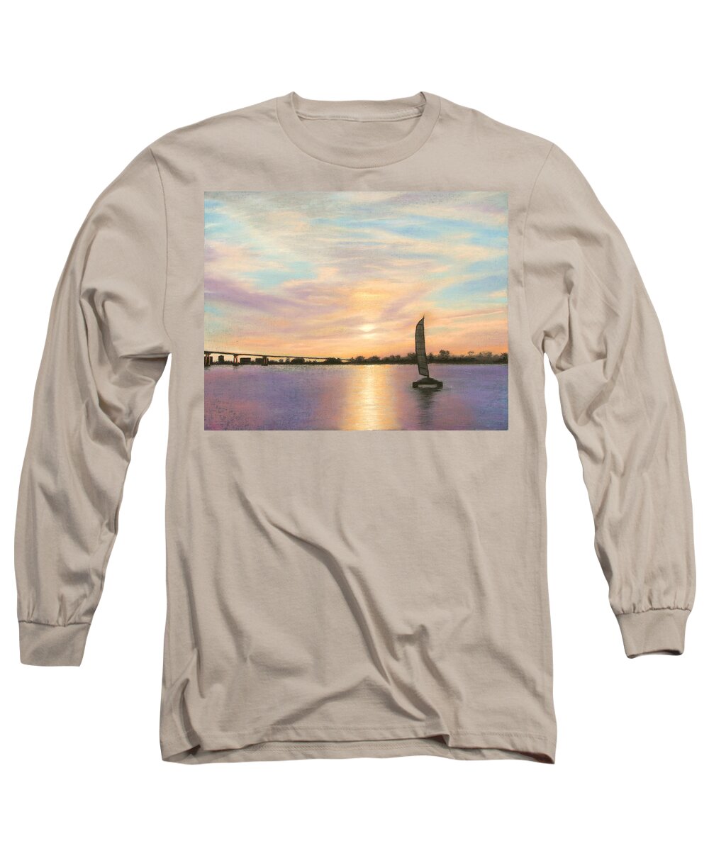 Coronado Long Sleeve T-Shirt featuring the pastel Coronado Bridge Sunset B by Michael Heikkinen