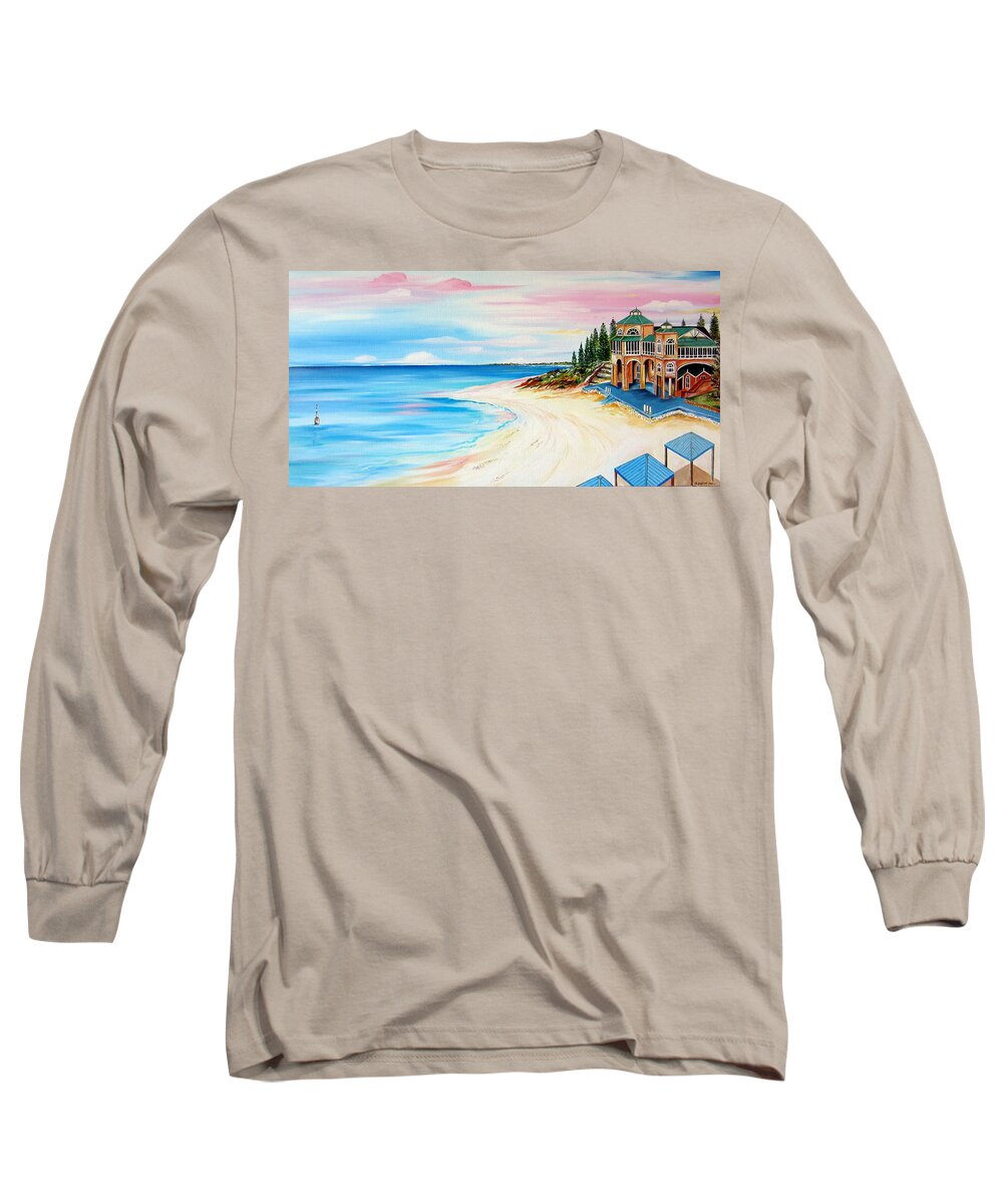 Cottesloe Long Sleeve T-Shirt featuring the painting Cottesloe Beach Indiana Tea House by Roberto Gagliardi