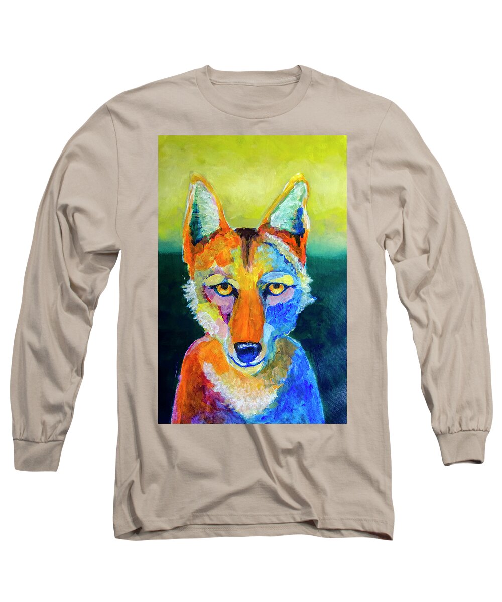 Coyote Long Sleeve T-Shirt featuring the painting Coyote by Rick Mosher