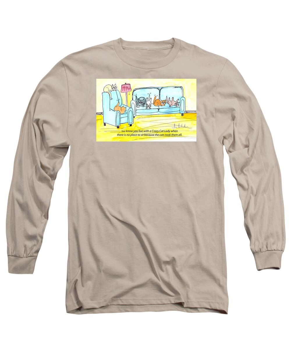 Cat Long Sleeve T-Shirt featuring the painting Crazy Cat Lady 0004 by Lou Belcher