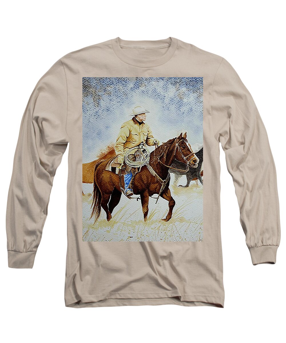 Art Long Sleeve T-Shirt featuring the painting Cropped Ranch Rider by Jimmy Smith