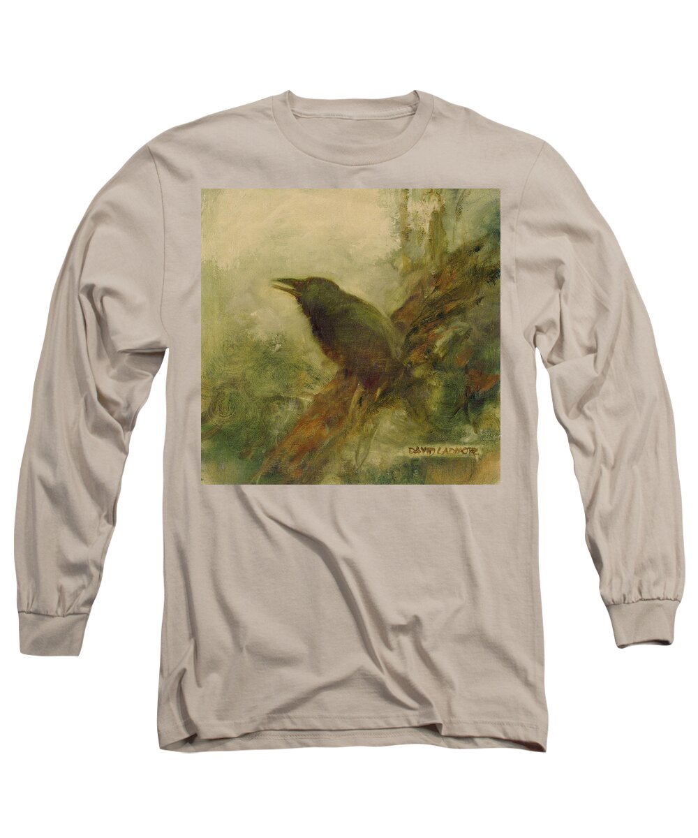 Crow Long Sleeve T-Shirt featuring the painting Crow 14 by David Ladmore