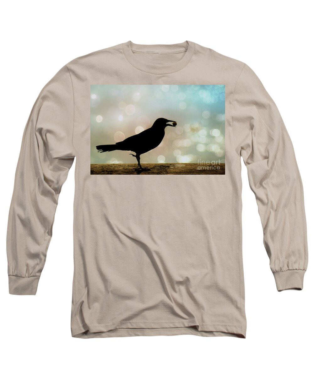 Crow Long Sleeve T-Shirt featuring the photograph Crow with Pistachio by Benanne Stiens