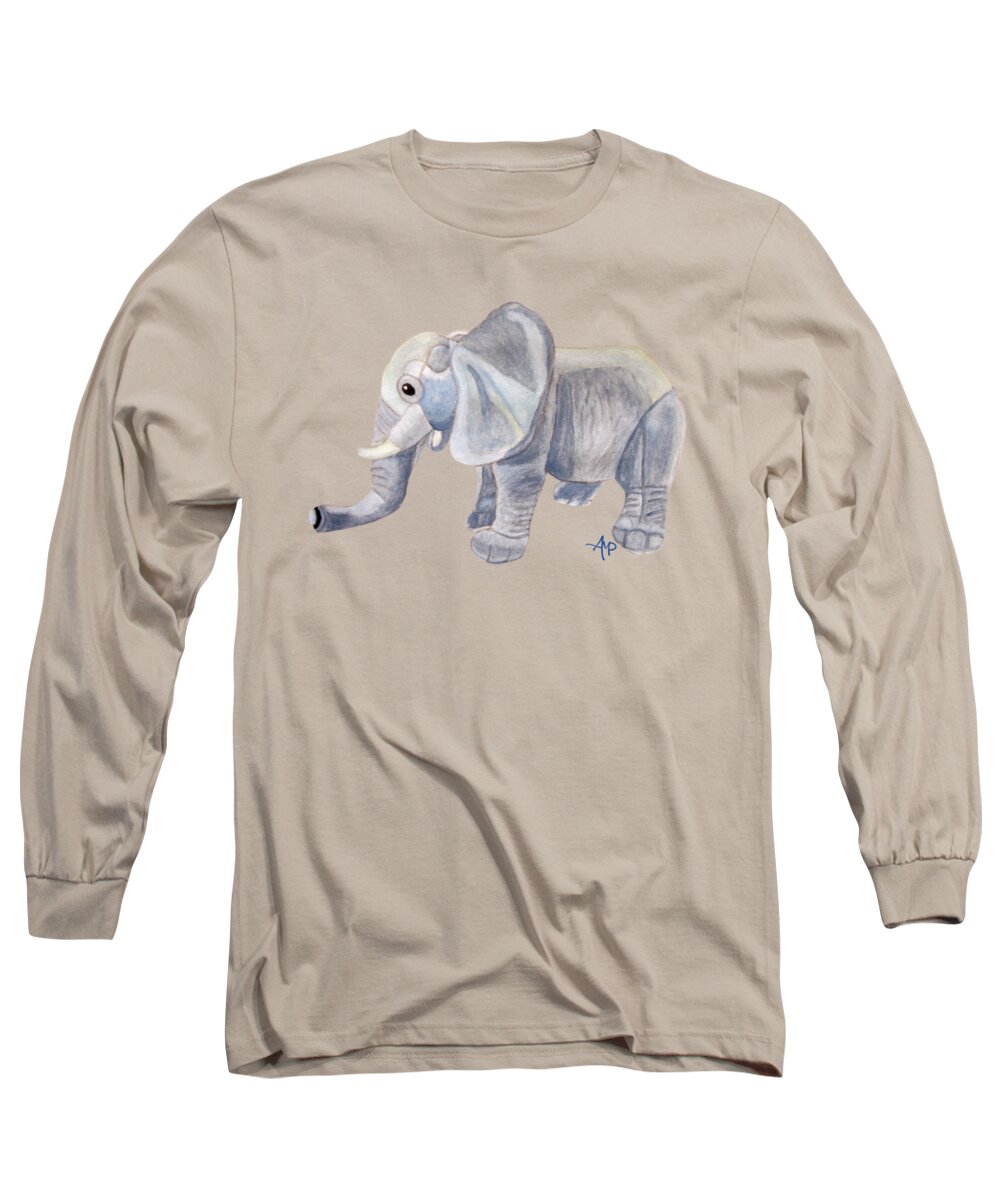Elephant Long Sleeve T-Shirt featuring the painting Cuddly Elephant II by Angeles M Pomata
