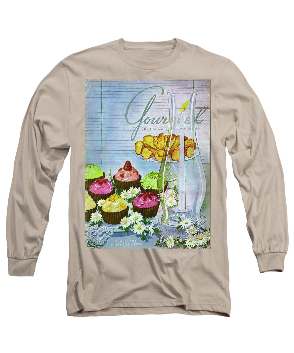 Illustration Long Sleeve T-Shirt featuring the photograph Cupcakes And Gaufrettes Beside A Candle by Henry Stahlhut