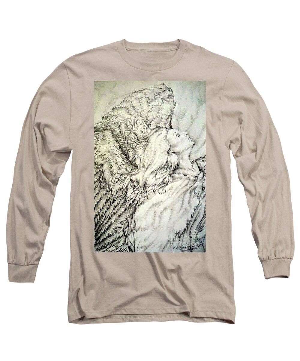 Angel Long Sleeve T-Shirt featuring the drawing Dancing Before The Lord God Almighty by Georgia Doyle