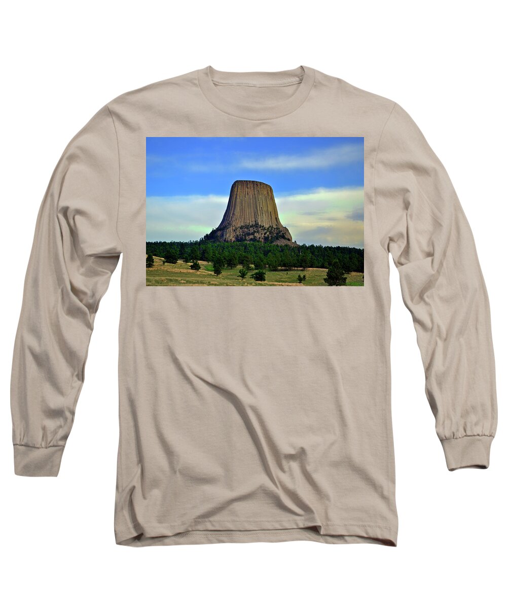 Rock Tower Long Sleeve T-Shirt featuring the photograph Devils Tower 002 by George Bostian
