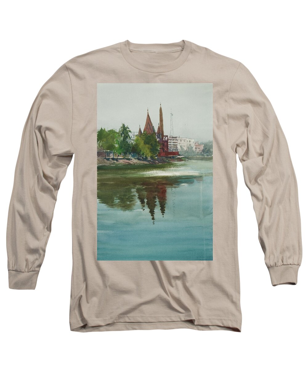Lake Long Sleeve T-Shirt featuring the painting Dhanmondi Lake 04 by Helal Uddin