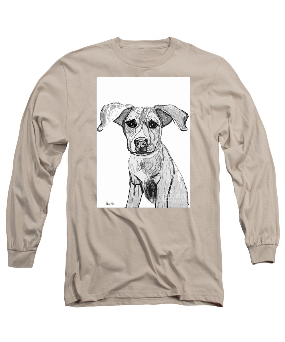 Dog Long Sleeve T-Shirt featuring the digital art Dog Sketch in Charcoal 7 by Ania M Milo