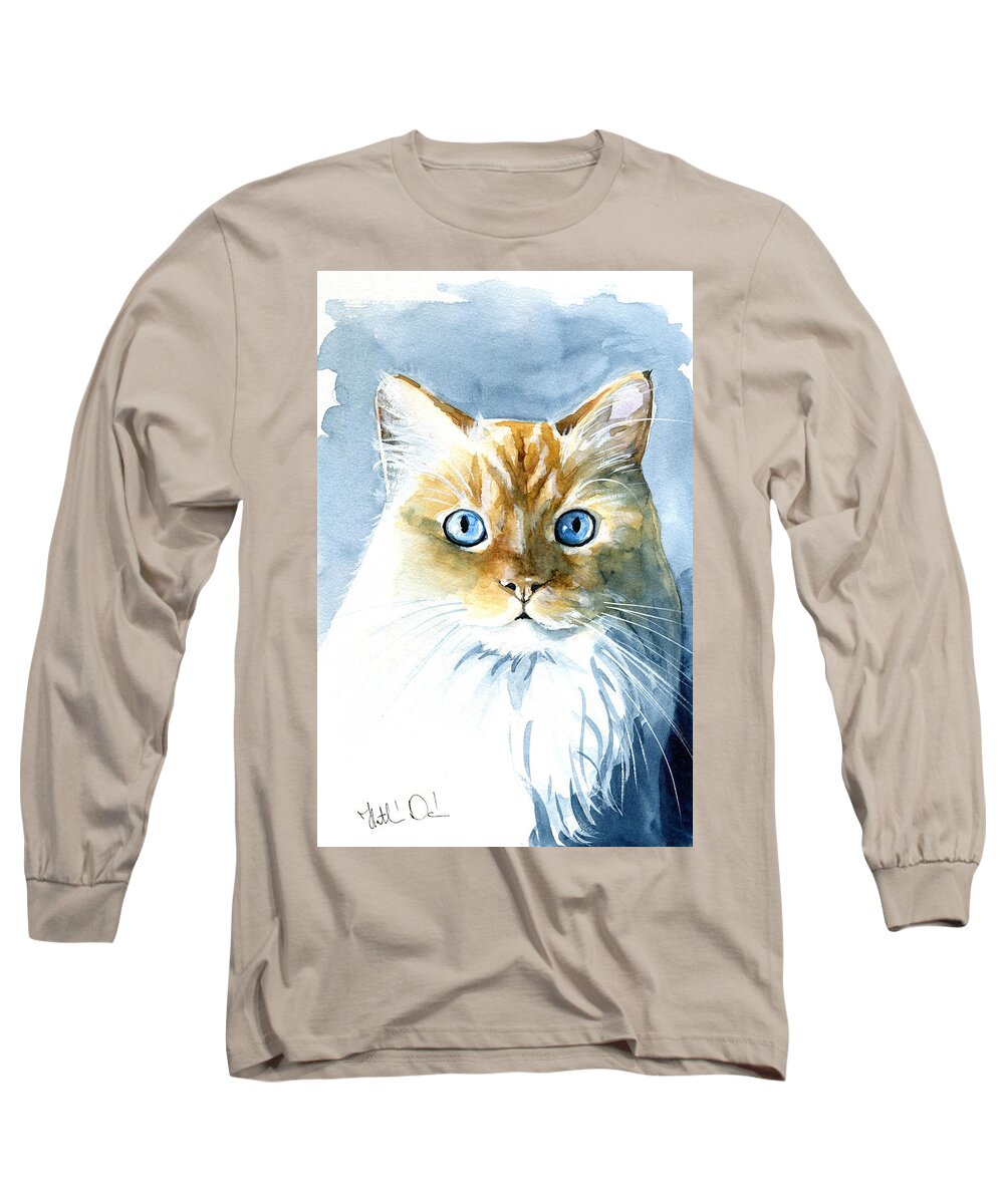 Cat Long Sleeve T-Shirt featuring the painting Doll Face Flame Point Himalayan Cat Painting by Dora Hathazi Mendes