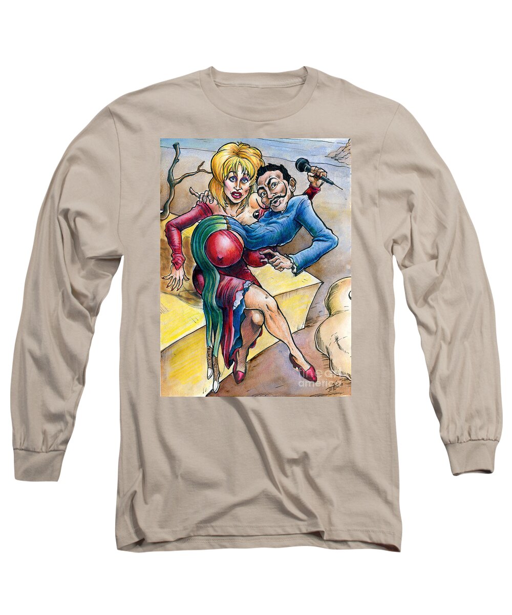 Dolly Long Sleeve T-Shirt featuring the drawing Dolly Meets Dali by John Ashton Golden