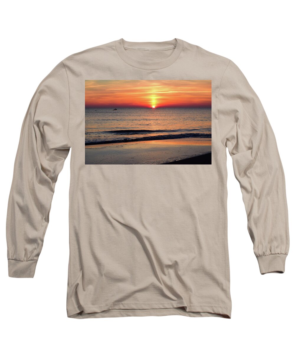Dolphin Long Sleeve T-Shirt featuring the photograph Dolphin Jumping in the Sunrise by Nicole Lloyd
