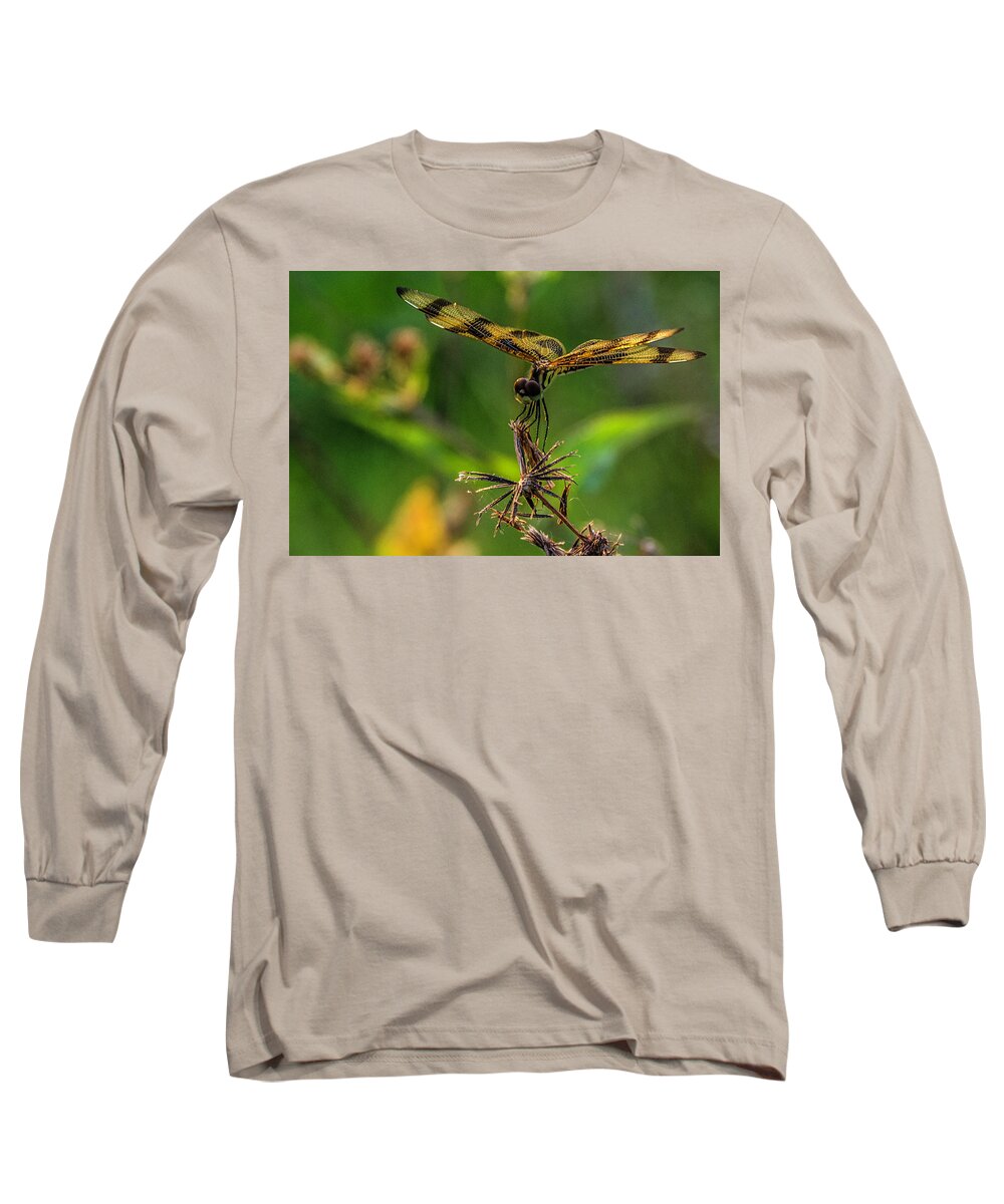 Dragonfly Long Sleeve T-Shirt featuring the photograph Dragonfly resting on flower by Wolfgang Stocker