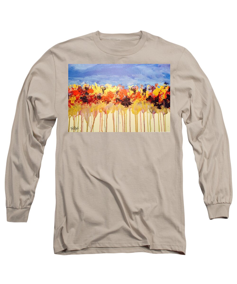 Acrylic Painting Long Sleeve T-Shirt featuring the painting Drip Flowers by Serenity Studio Art