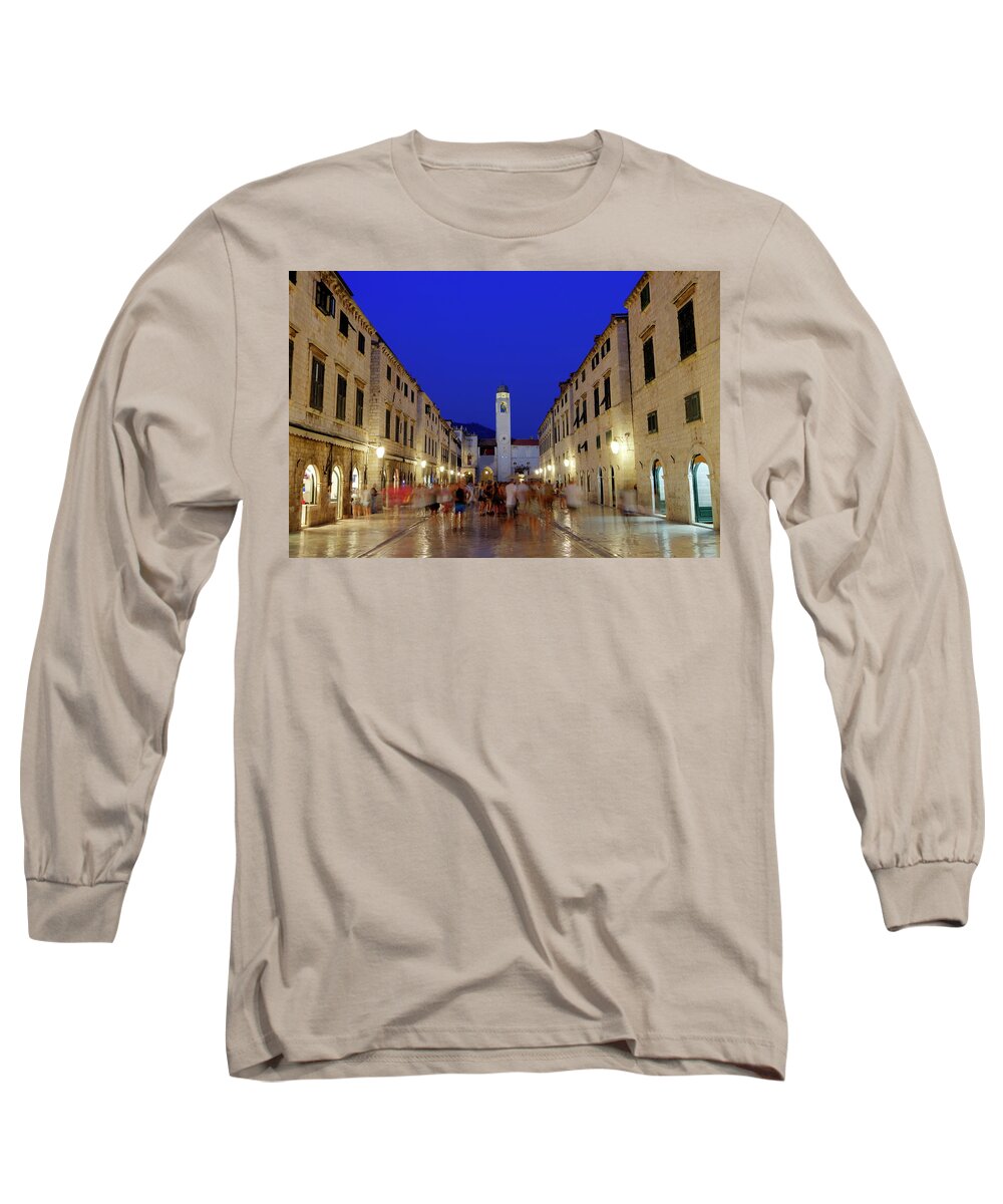 Travel Long Sleeve T-Shirt featuring the photograph Dubrovnik stradun or placa main street, South Dalmatia region, Croatia, hdr by Elenarts - Elena Duvernay photo