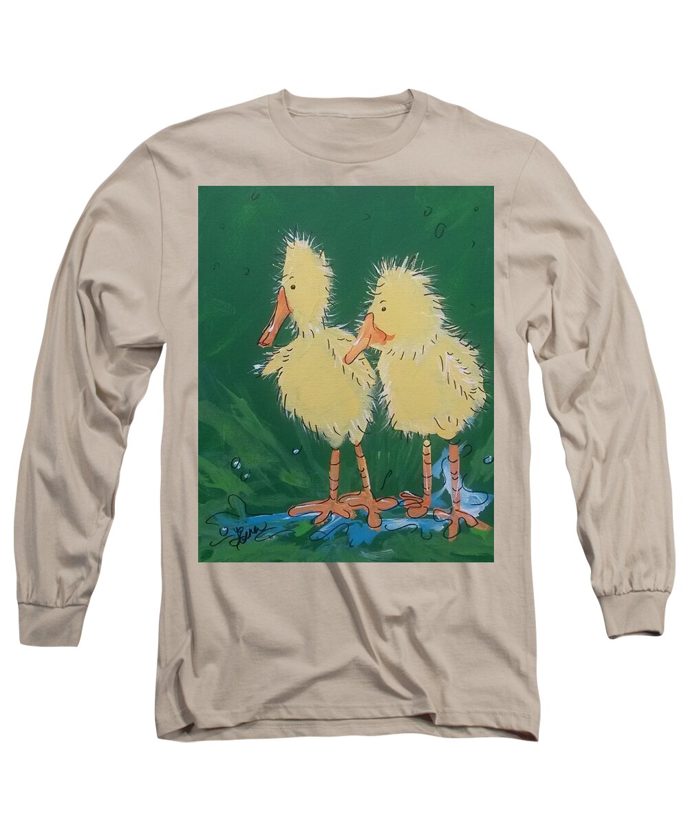 Duck Long Sleeve T-Shirt featuring the painting Duckling 4 and 5 by Terri Einer