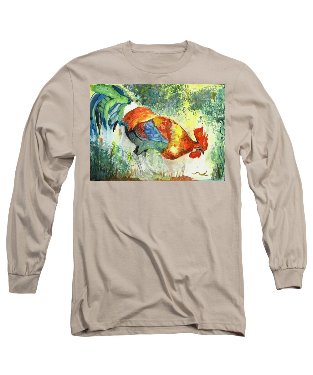 Rooster Long Sleeve T-Shirt featuring the painting Early Bird by Mike Benton