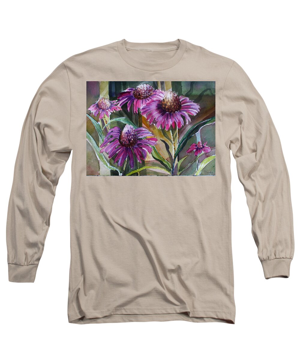 Floral Long Sleeve T-Shirt featuring the painting Echinacea The healing daisy by Mindy Newman