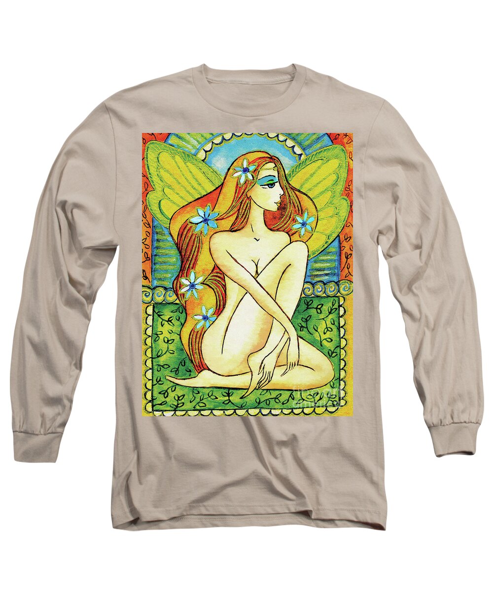 Egyptian Goddess Long Sleeve T-Shirt featuring the painting Egyptian Fairy I by Eva Campbell