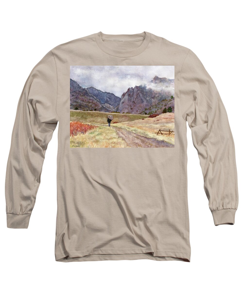 Rainy Day Painting Long Sleeve T-Shirt featuring the painting Eldorado Rain by Anne Gifford