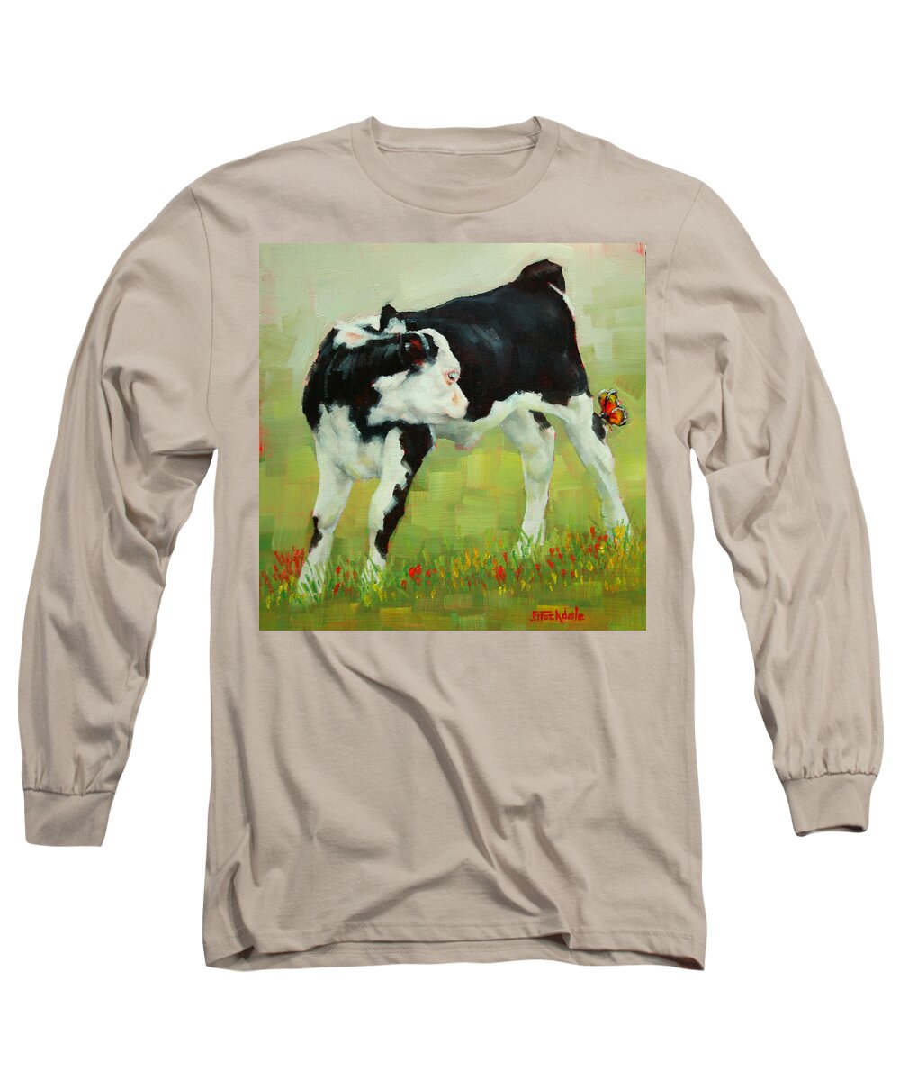 Calf Long Sleeve T-Shirt featuring the painting Elly The Calf And Friend by Margaret Stockdale