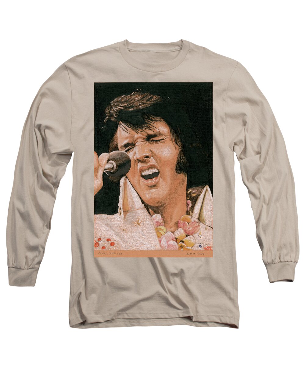 Elvis Long Sleeve T-Shirt featuring the drawing Elvis Mau Loa by Rob De Vries