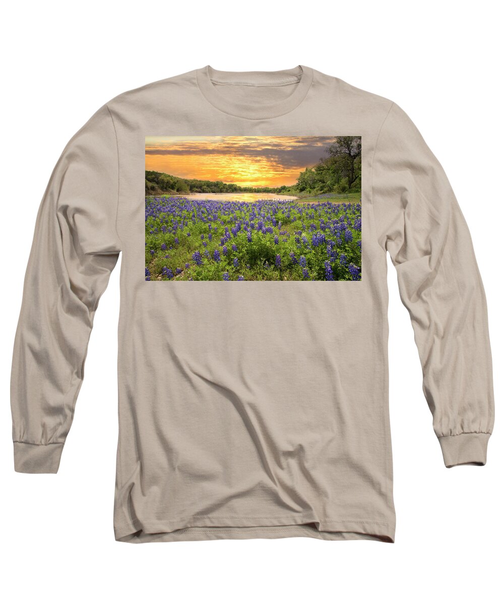 Sunset Long Sleeve T-Shirt featuring the photograph End of a Bluebonnet Day by Lynn Bauer