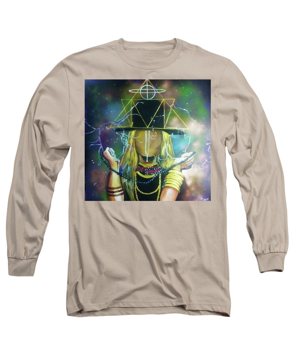 Erykah Badu My Muse Long Sleeve T-Shirt featuring the painting Erykah the Universe by Femme Blaicasso