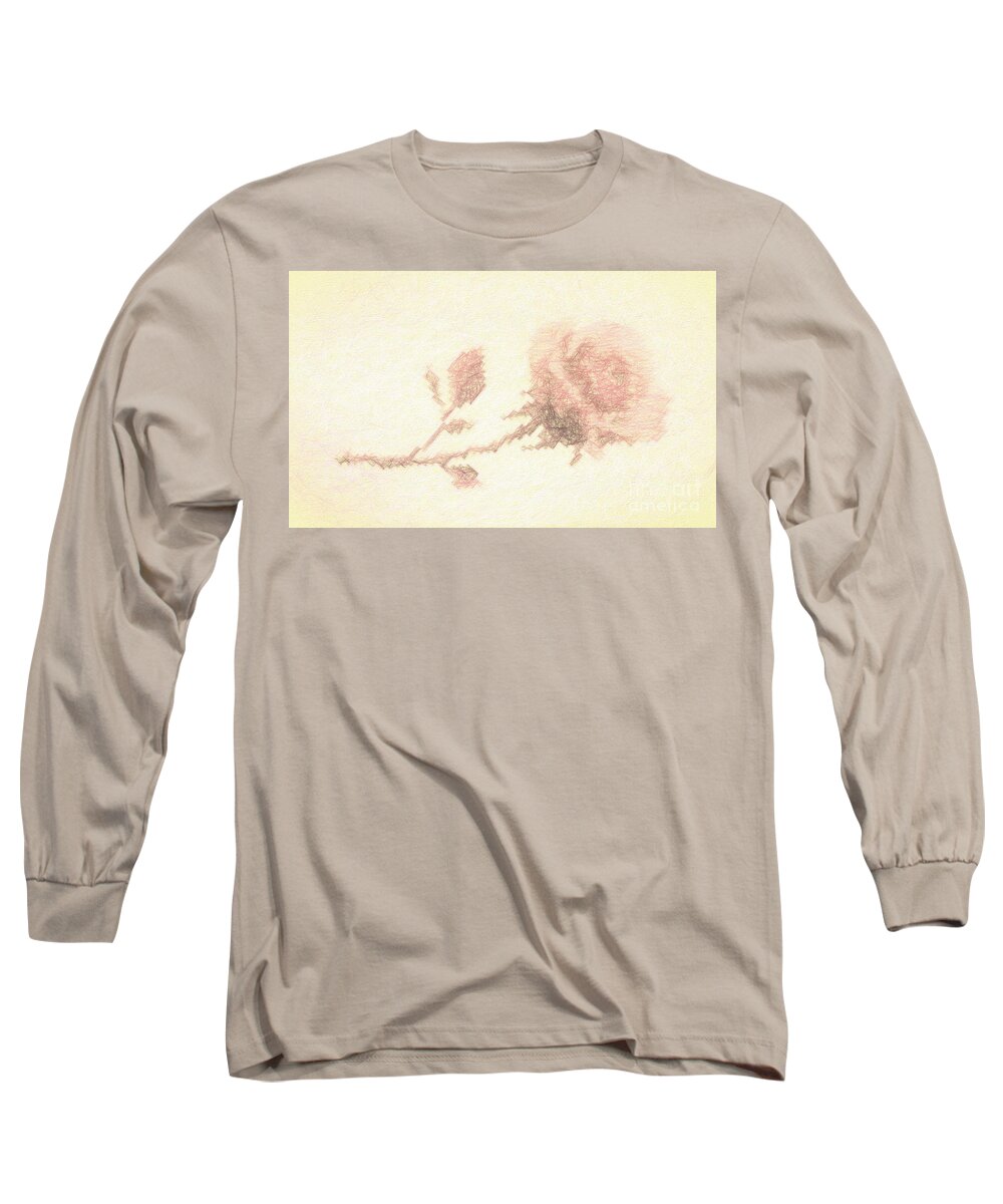 Artistic Long Sleeve T-Shirt featuring the photograph Etched red Rose by Linda Phelps