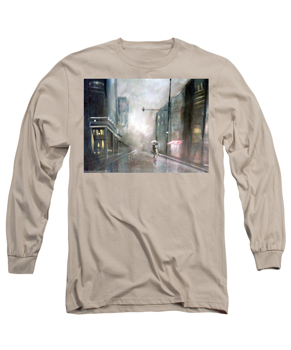 Art Long Sleeve T-Shirt featuring the painting Evening Walk in the Rain by Raymond Doward