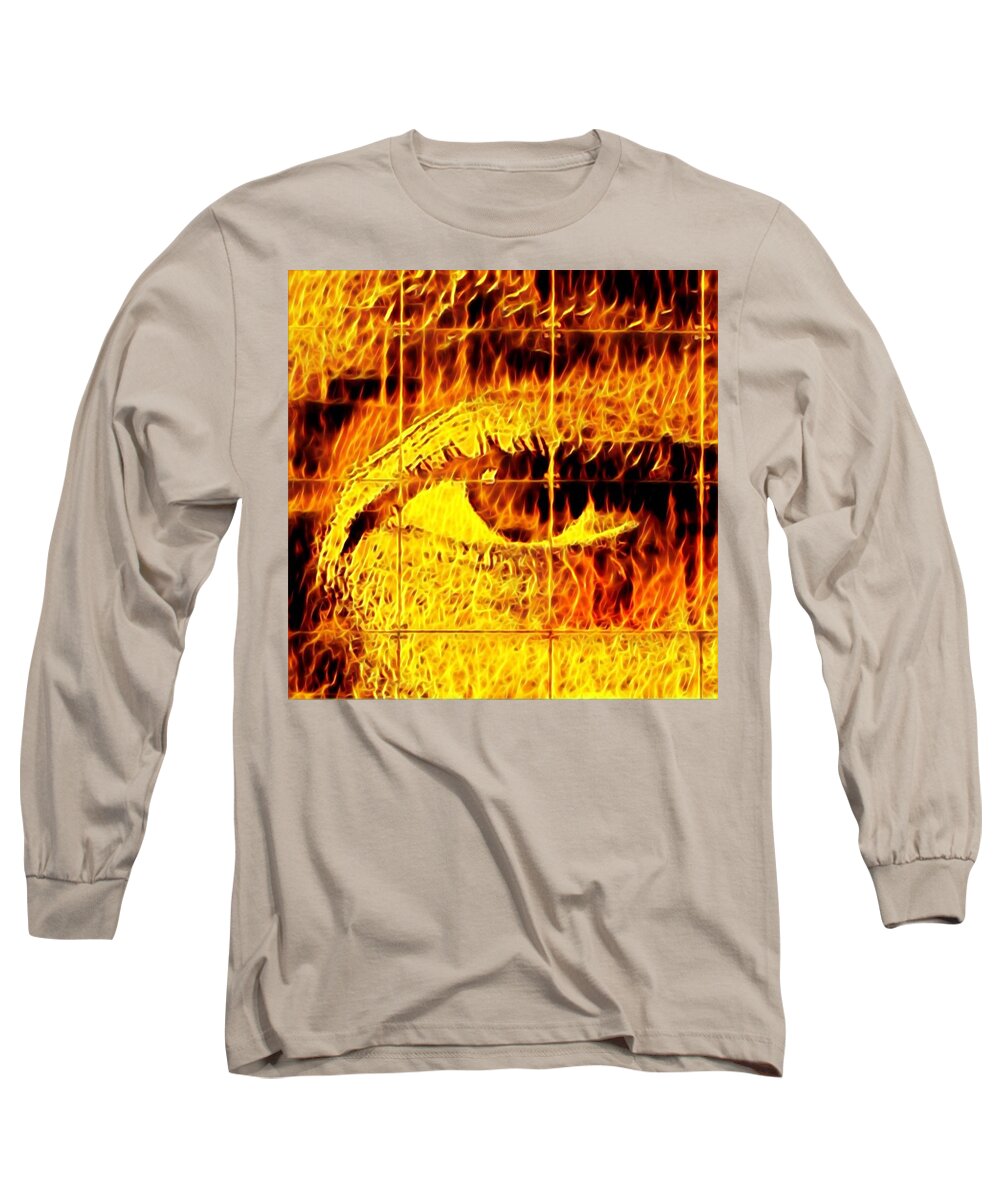 Eyes Long Sleeve T-Shirt featuring the digital art Face the fire by Gina Callaghan