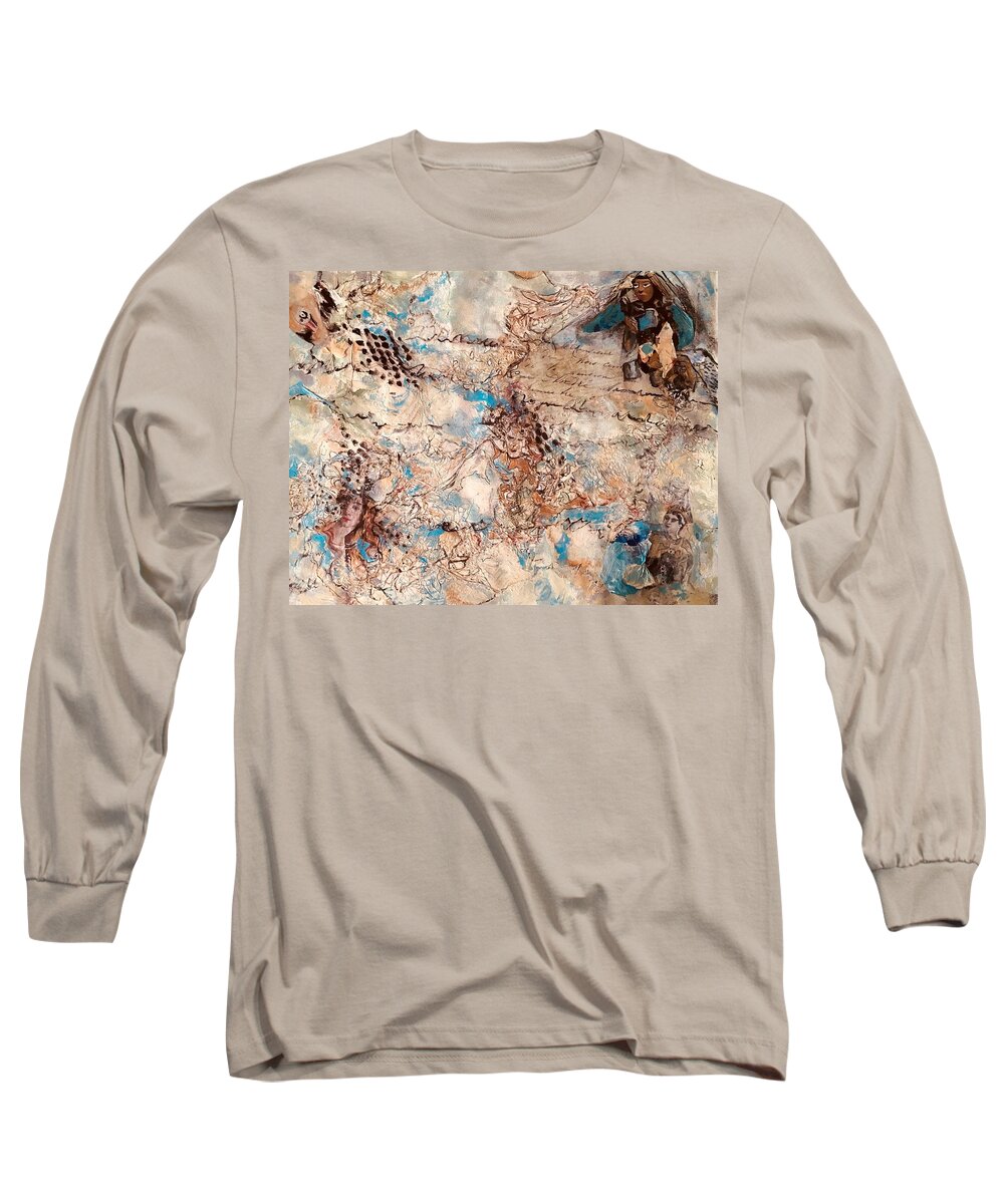 Collage Long Sleeve T-Shirt featuring the painting Face Time by Myra Evans