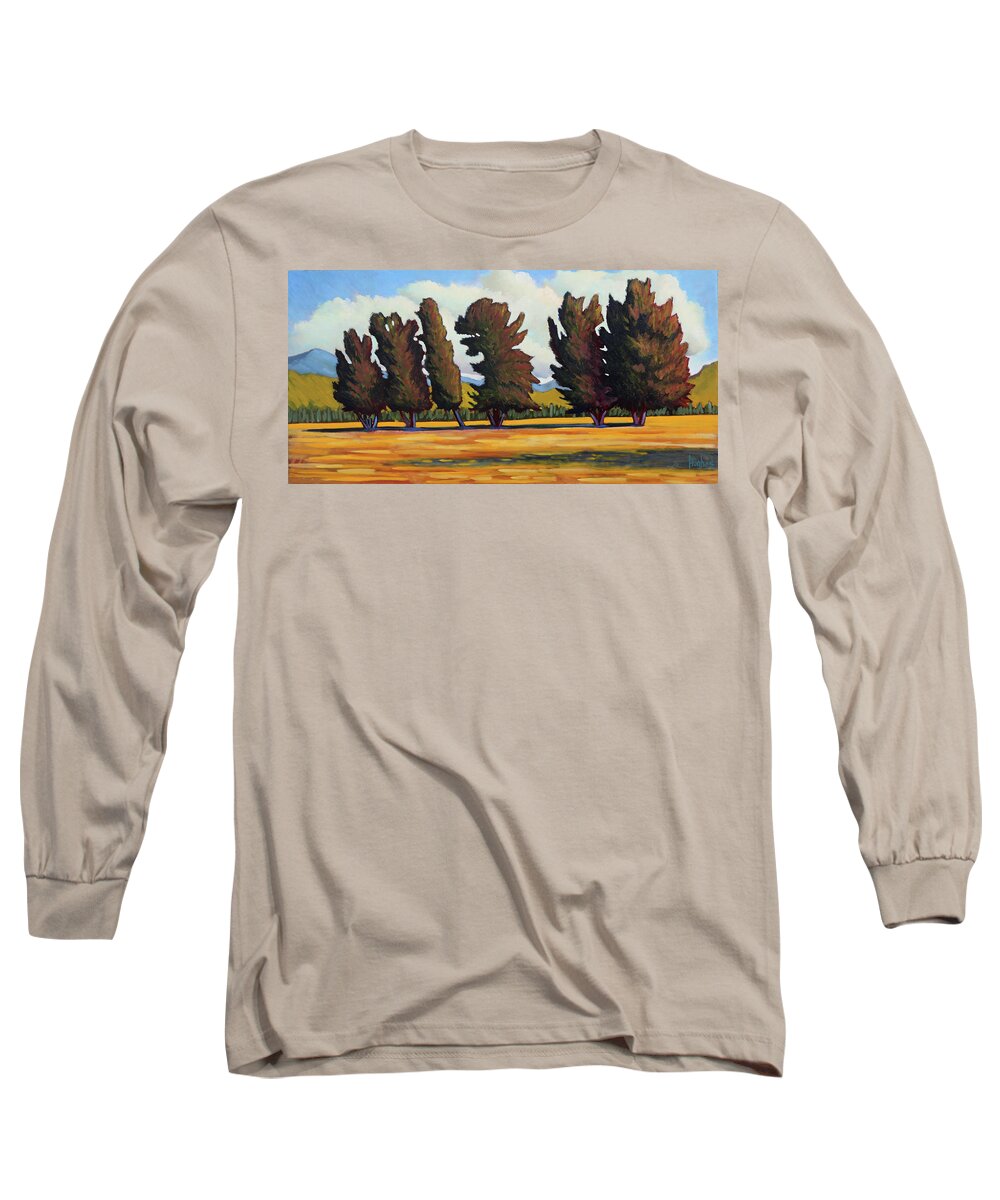 Fairfield Idaho Long Sleeve T-Shirt featuring the painting Fairfield Tree Row by Kevin Hughes