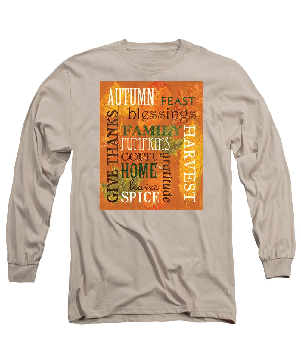 Fall Long Sleeve T-Shirt featuring the painting Fall Typography 1 by Debbie DeWitt