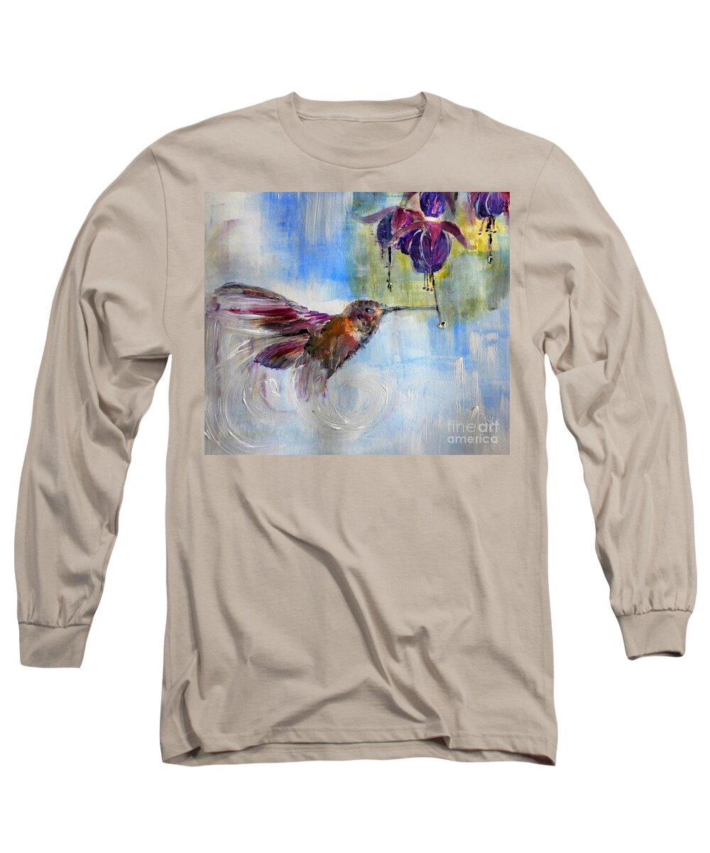Fuchsia Long Sleeve T-Shirt featuring the painting Fast Fuchsia Checkout by Lisa Kaiser