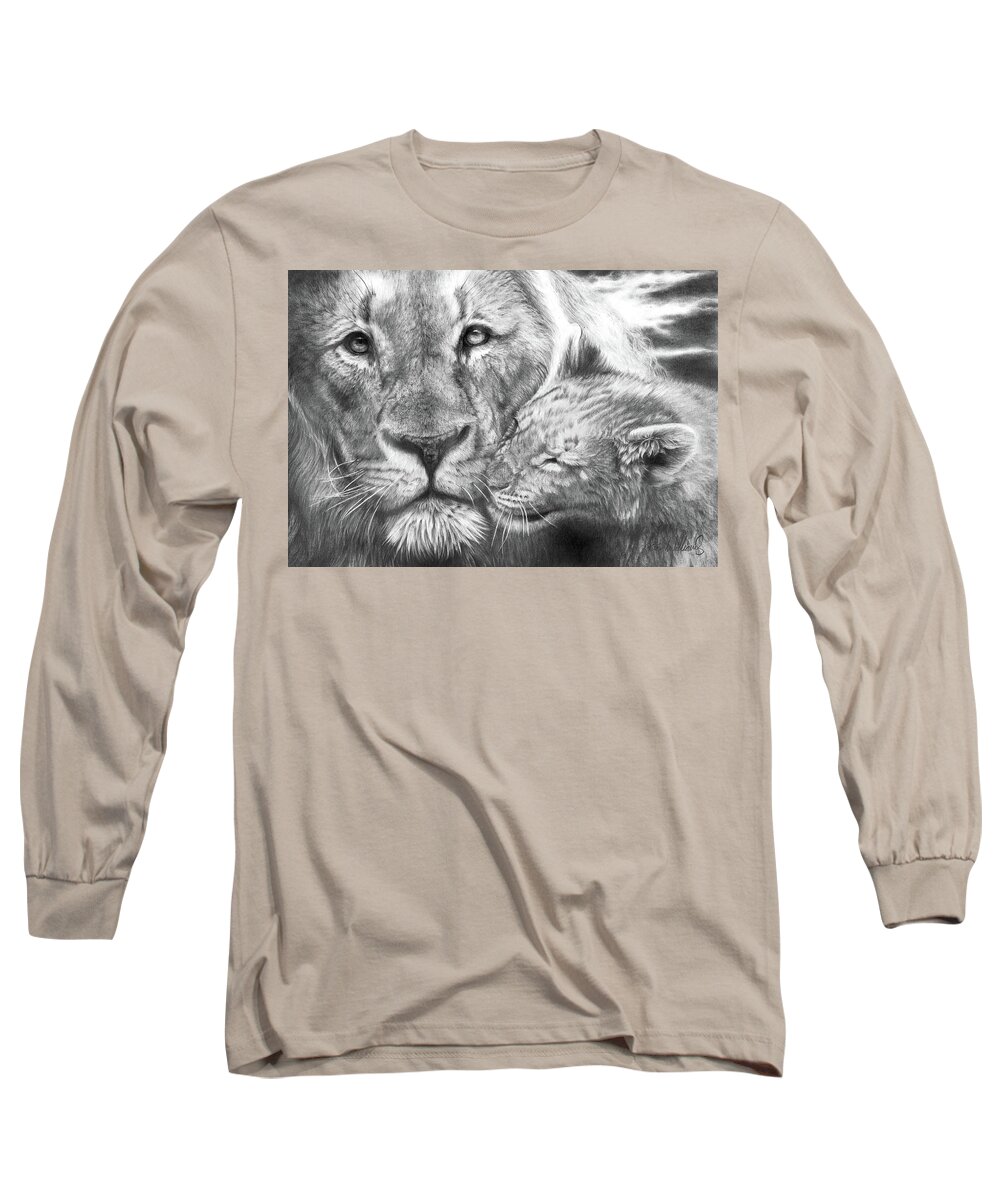 Lion Long Sleeve T-Shirt featuring the drawing Father and Son by Peter Williams