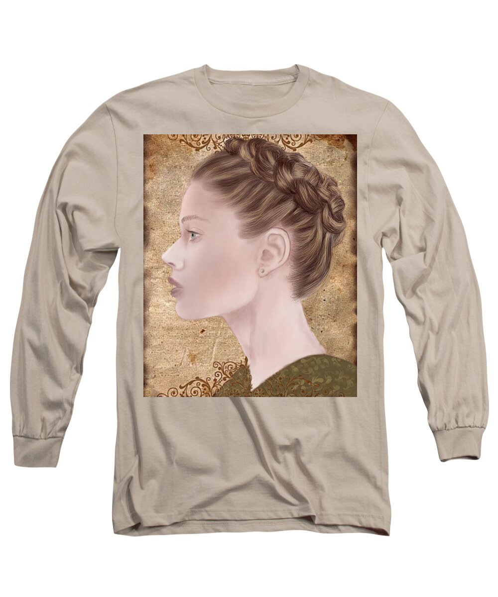 Portrait Long Sleeve T-Shirt featuring the painting Femme Fatale by Terry Honstead