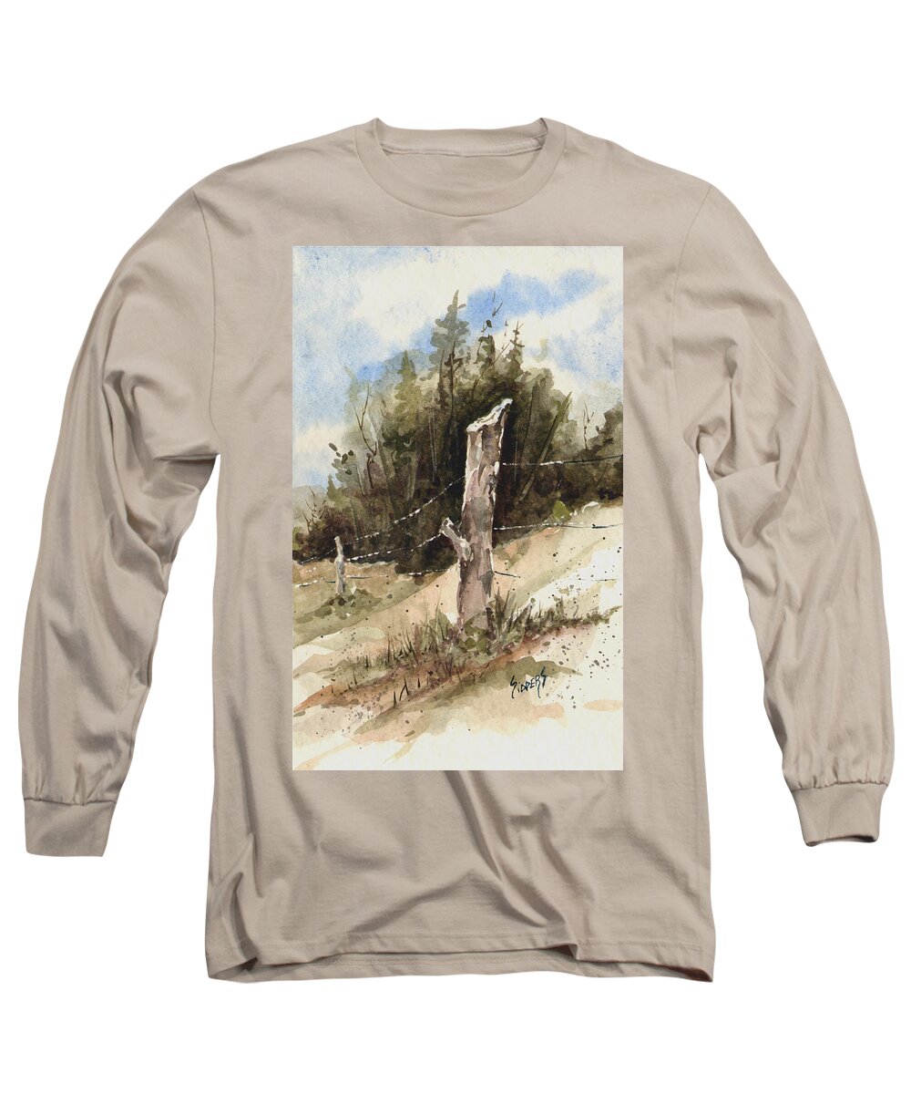 Post Long Sleeve T-Shirt featuring the painting Fence Post by Sam Sidders