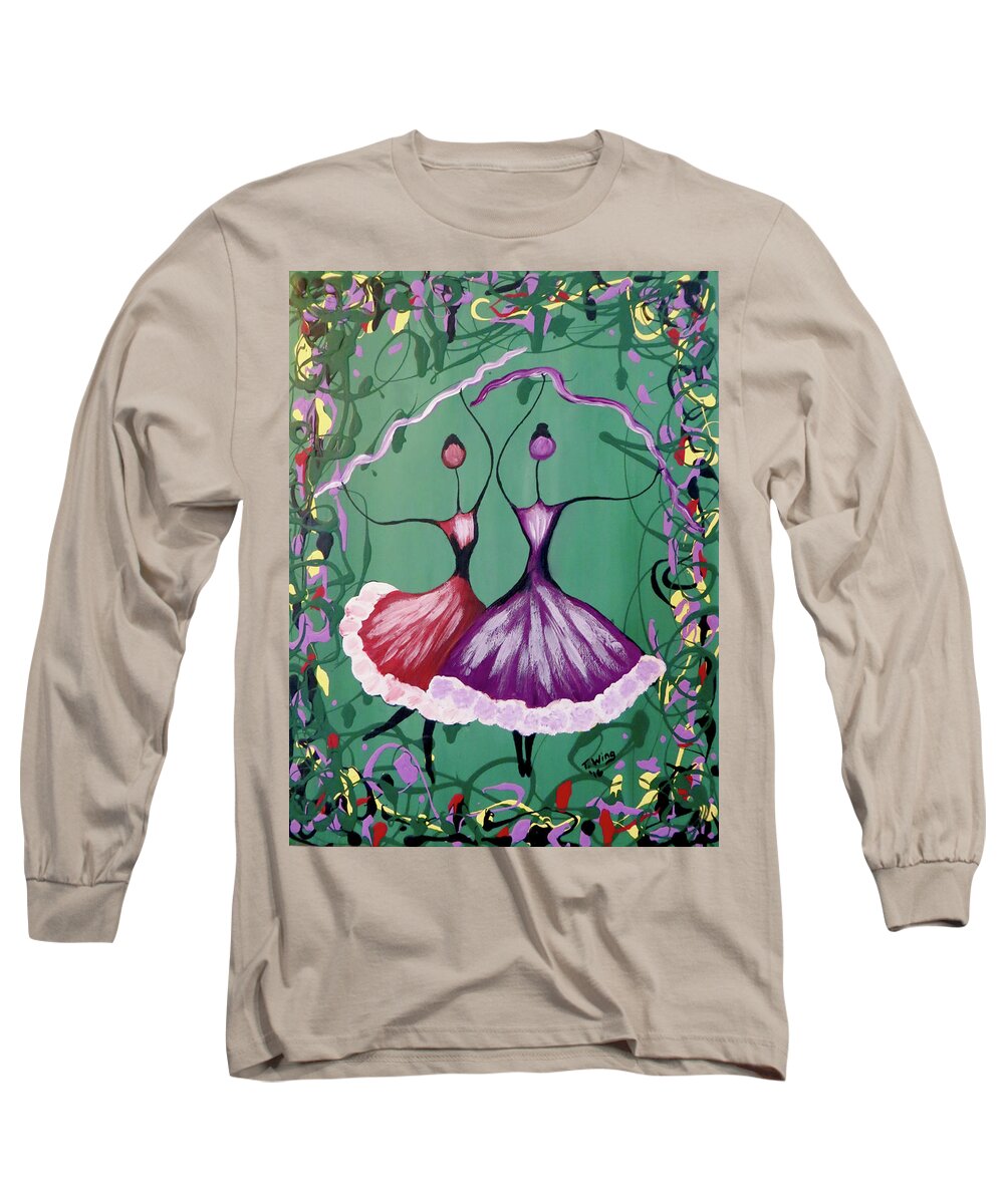 Abstract Long Sleeve T-Shirt featuring the painting Festive Dancers by Teresa Wing
