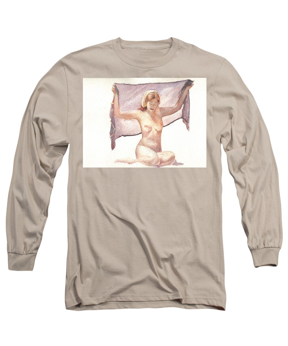 Erotic Long Sleeve T-Shirt featuring the painting Figure with Veil by David Ladmore