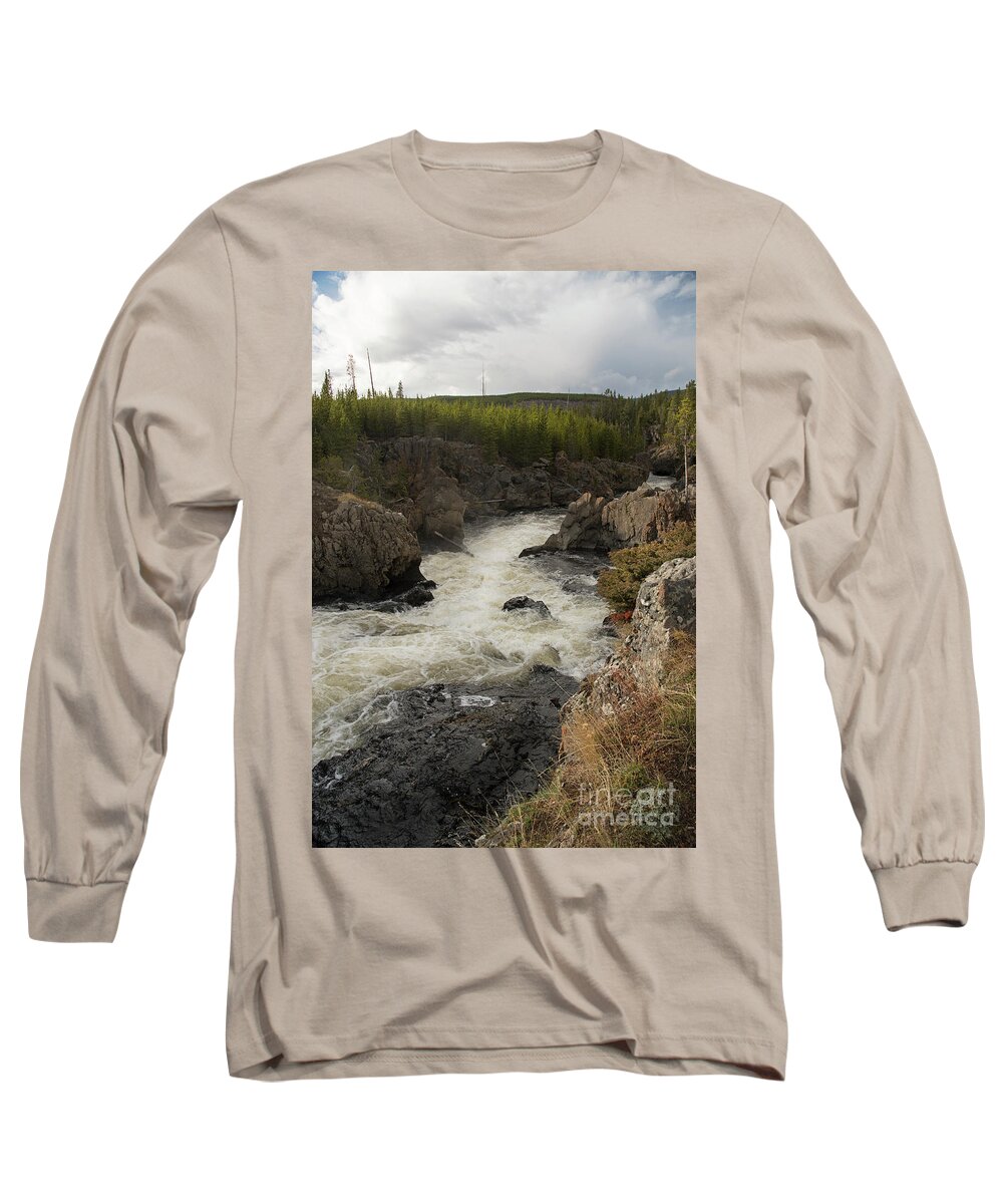 Firehole River Long Sleeve T-Shirt featuring the photograph Firehole river cascade by Cindy Murphy - NightVisions