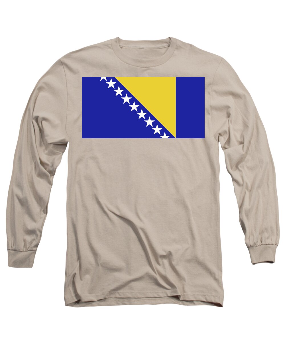 Bosnia Long Sleeve T-Shirt featuring the digital art Flag of Bosnia and Herzegovina by Roy Pedersen