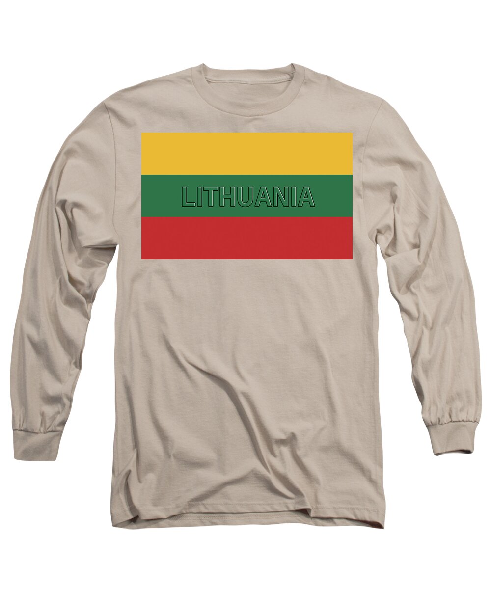 Europe Long Sleeve T-Shirt featuring the digital art Flag of Lithuania Word by Roy Pedersen